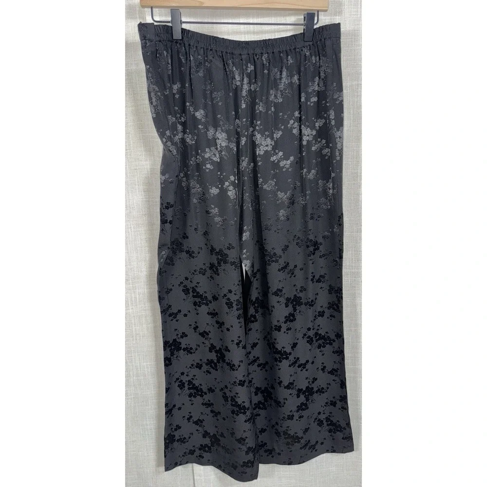 August Max Silk Blend Black Woman's Pants‎ 3X 3 Floral Jacquard Trousers - Picture 3 of 6